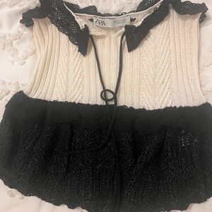 Zara Cream and Black Lace Knit Sweater